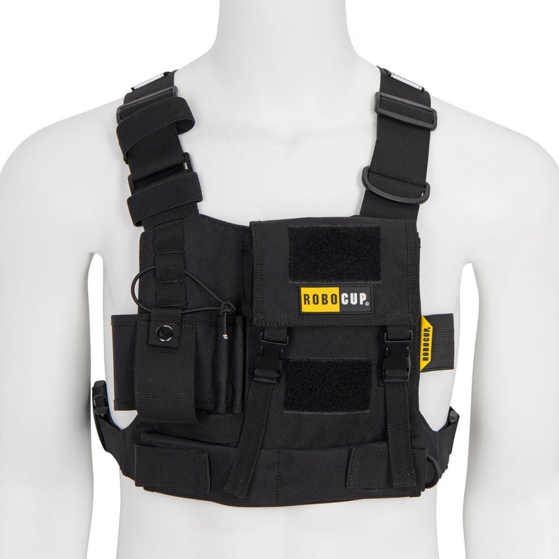 ROBOCUP Radio Chest Harness Vest - Adjustable Utility Organizer with Silent Buckle Closure - Full-Size Ham Radio Pouch, Secure Fit, Work Gear with D-Ring, Reflective Safety Stripes, Hook & Loop Patch - Image 1